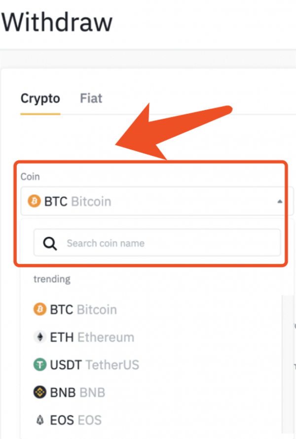 Výběr krypta z Binance